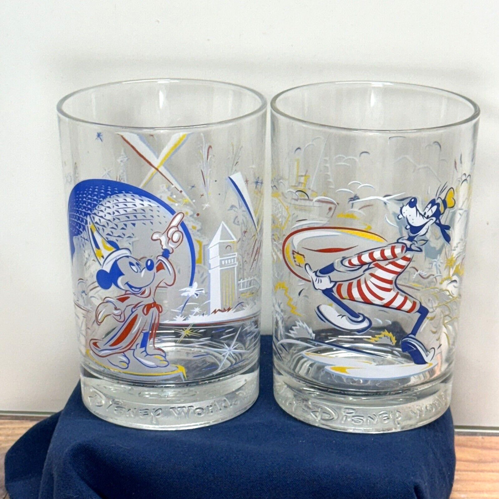 2 Walt‎ Disney World Remember The Magic 25th Anniversary Glasses Mickey Goofy